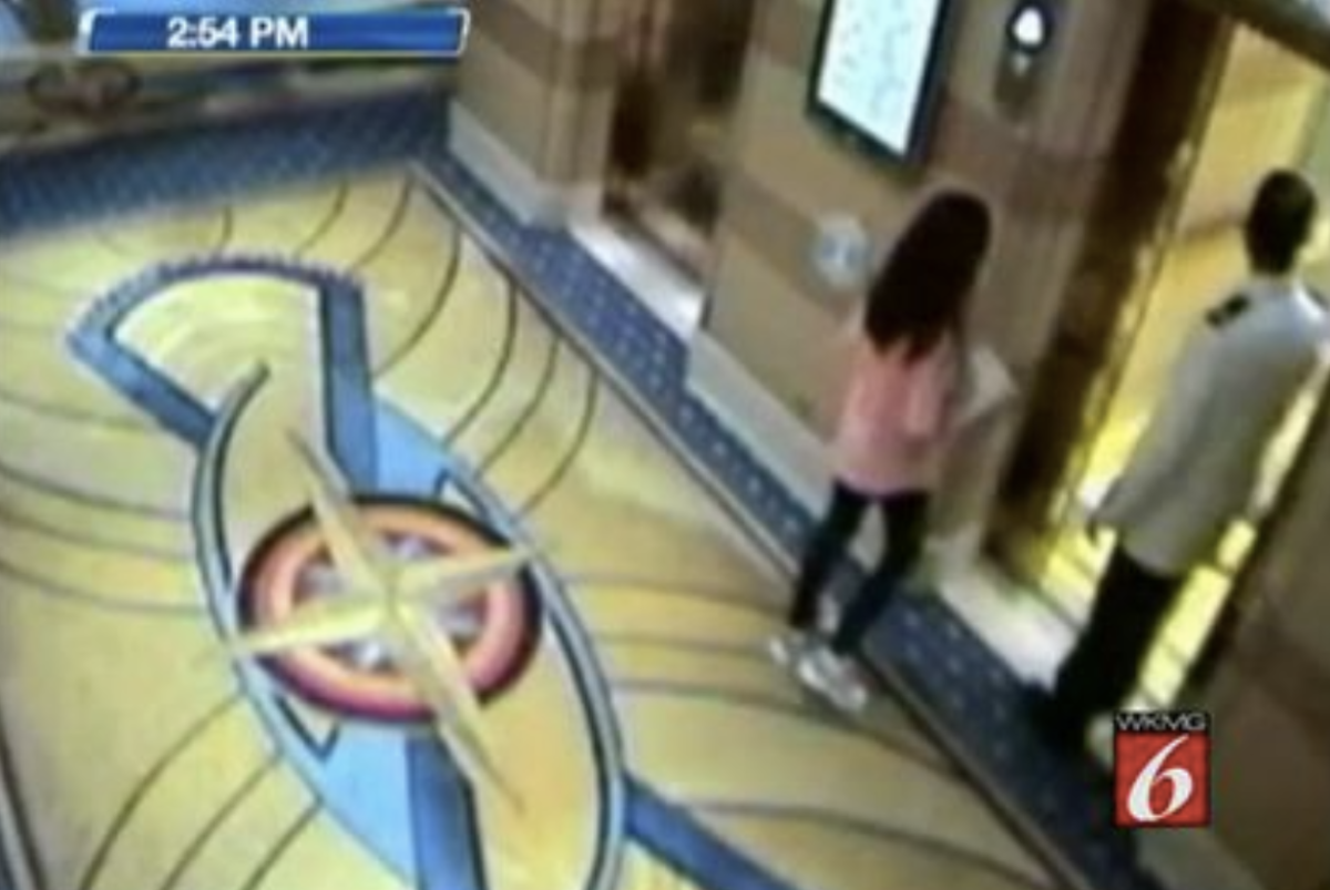 Video footage from the cruise ship shows Braganza leading a young girl into an elevator