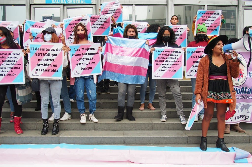 Transgender women from the LGBT community and sympathizers hold a sit-in in front of the prosecutor's office to protest.